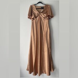 Little Mistress satin copper tan Maxi Dress